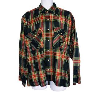 Vintage 80s Shacket Shirt Mens L Red Black Plaid Long Sleeve Lumberjack